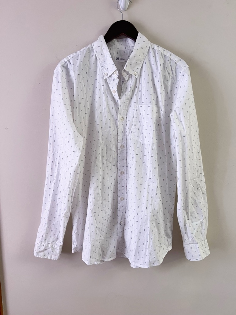Gap White Floral Spotted Print Stretch Poplin Shirt in Standard Fit Large NEW